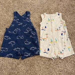 Navy Whale & Gray Sailboat Baby Rompers - Set of 2